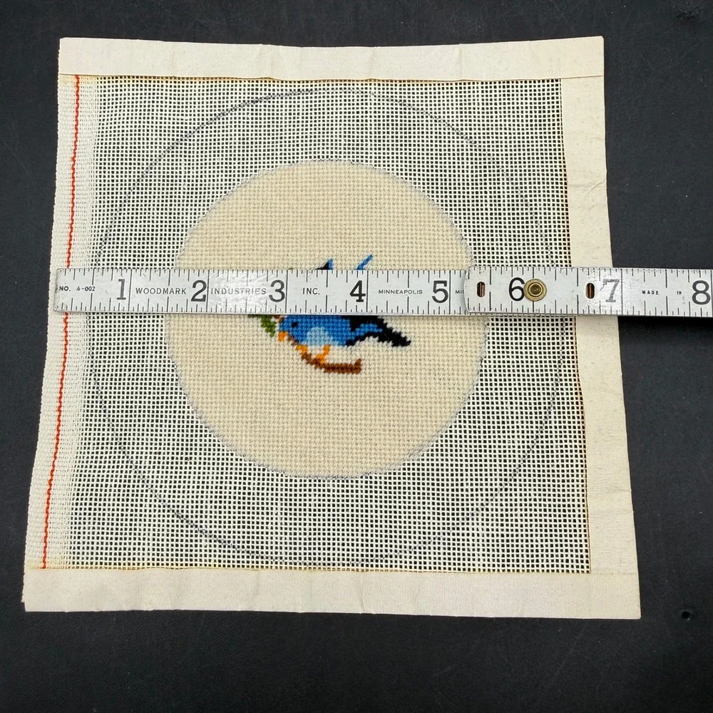 Vintage Needlepoint Bluebird Canvas Art Home Decor Small Blue White Bird Cottage